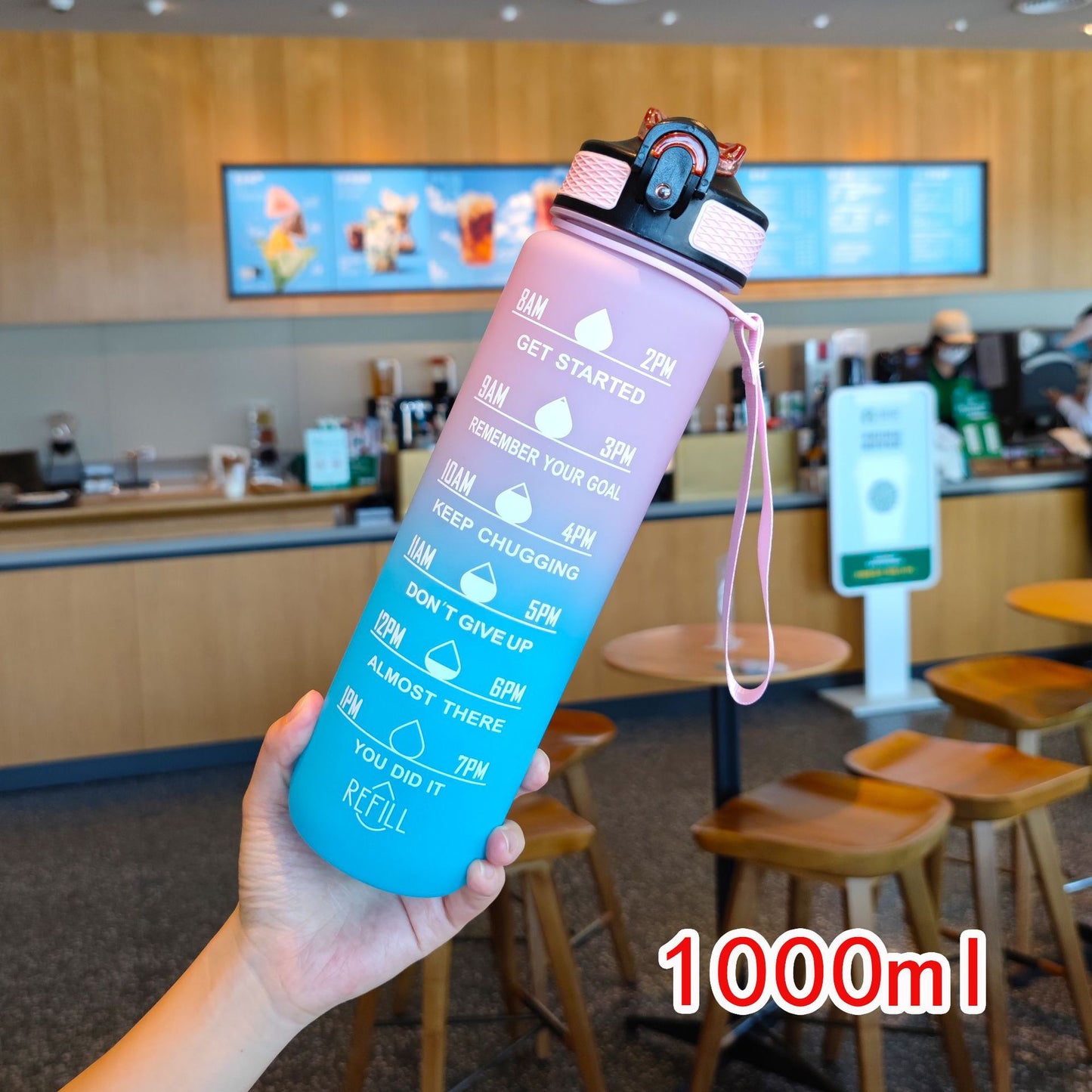Damen motivierende Wasserflasche mit Zeitmarkierungen Brehn