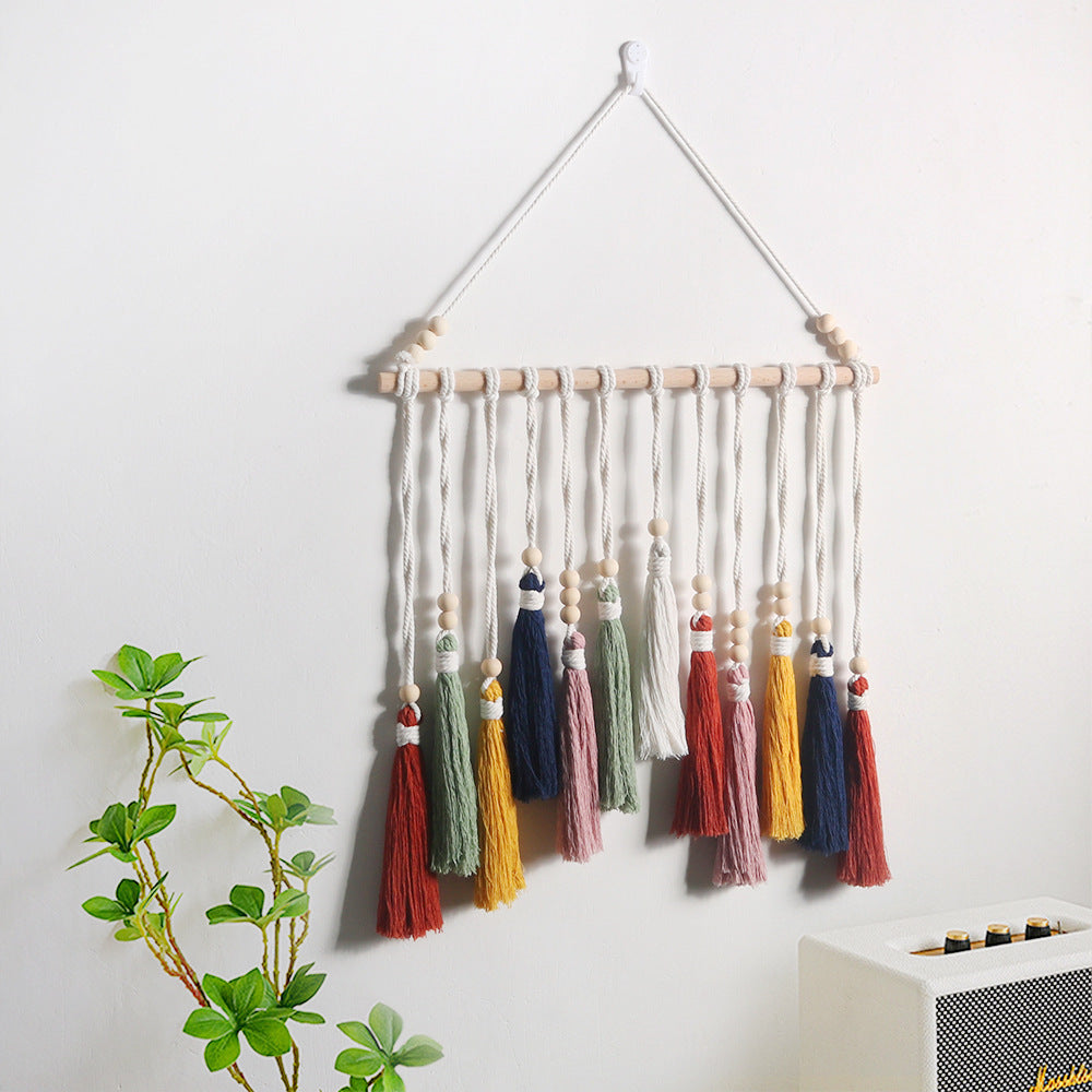 Makramee Wandbehang mit Quasten und Holzperlen