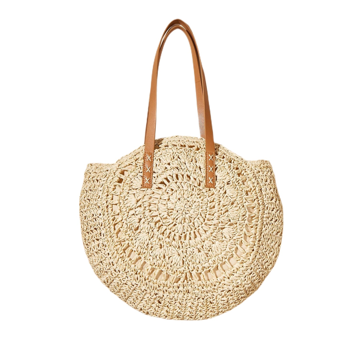 Handgefertigte Runde Basttasche mit Eleganten Ledergriffen Brehn