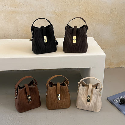 Gewebte Leder Eimer-Handtasche