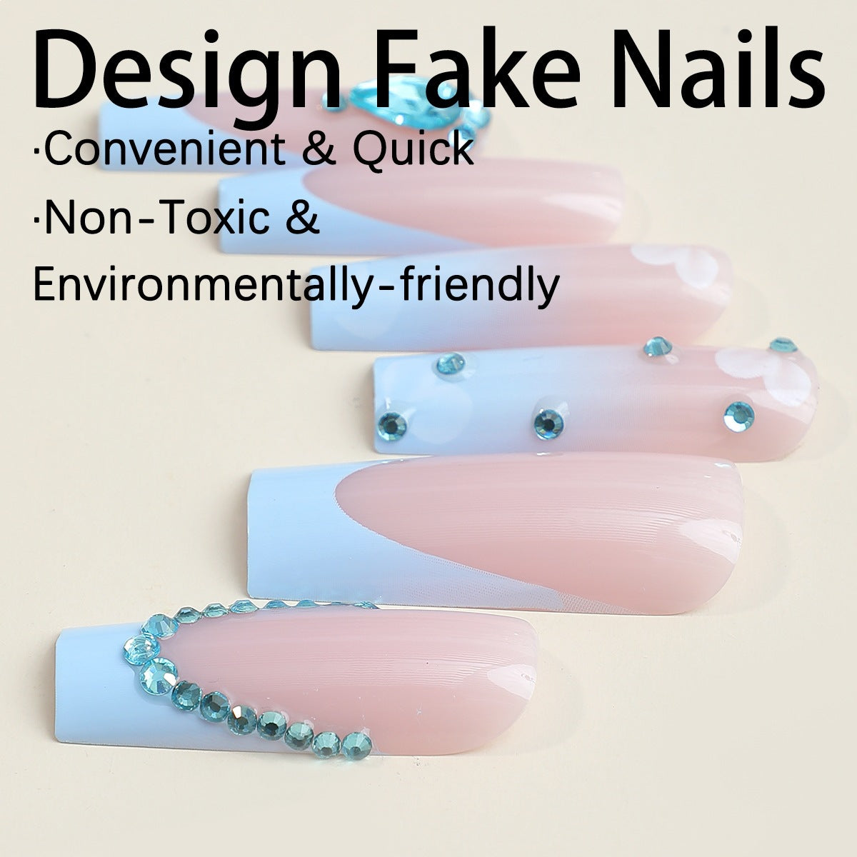 Kunstnagelset mit luxuriösen Dekorationen und zartem Ombre-Effekt Brehn
