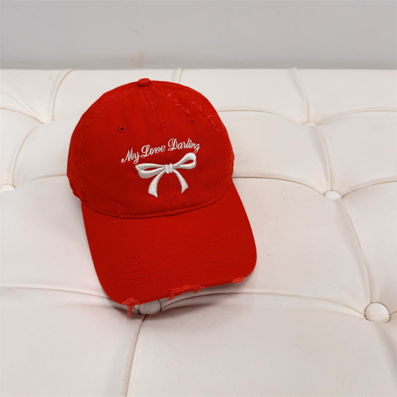 Damen Distressed Baumwoll-Baseballmütze mit Schleifenstickerei Brehn