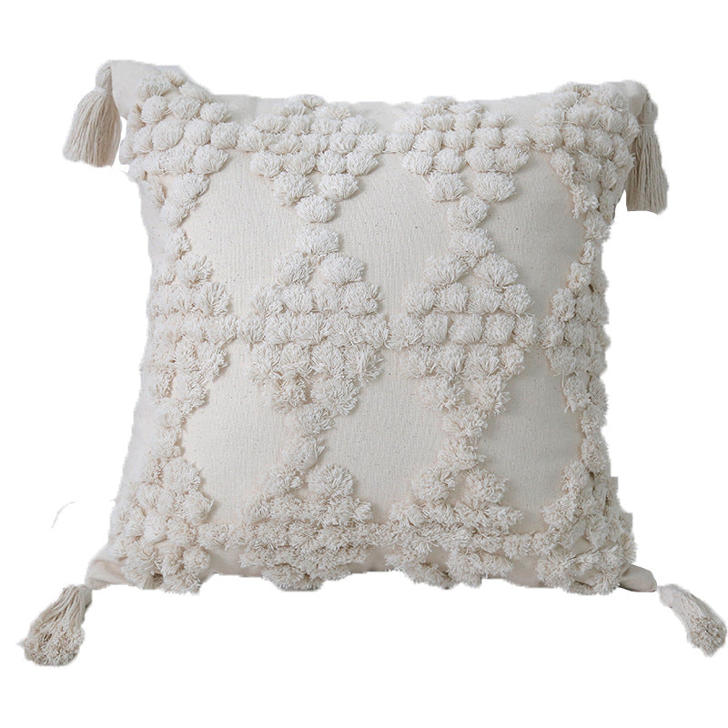 Bohemian tufted Baumwolle Lendenkissen mit clusterfringe Textur und Eckenquasten