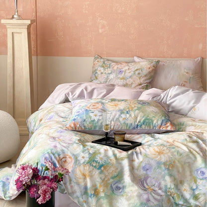 Luxuriöse Baumwollsatin-Bettwäsche-Garnitur mit großfloralem botanischem Print
