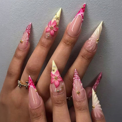 Kunstnagelset mit kreativem Blüten- und Wellenmotiv Brehn