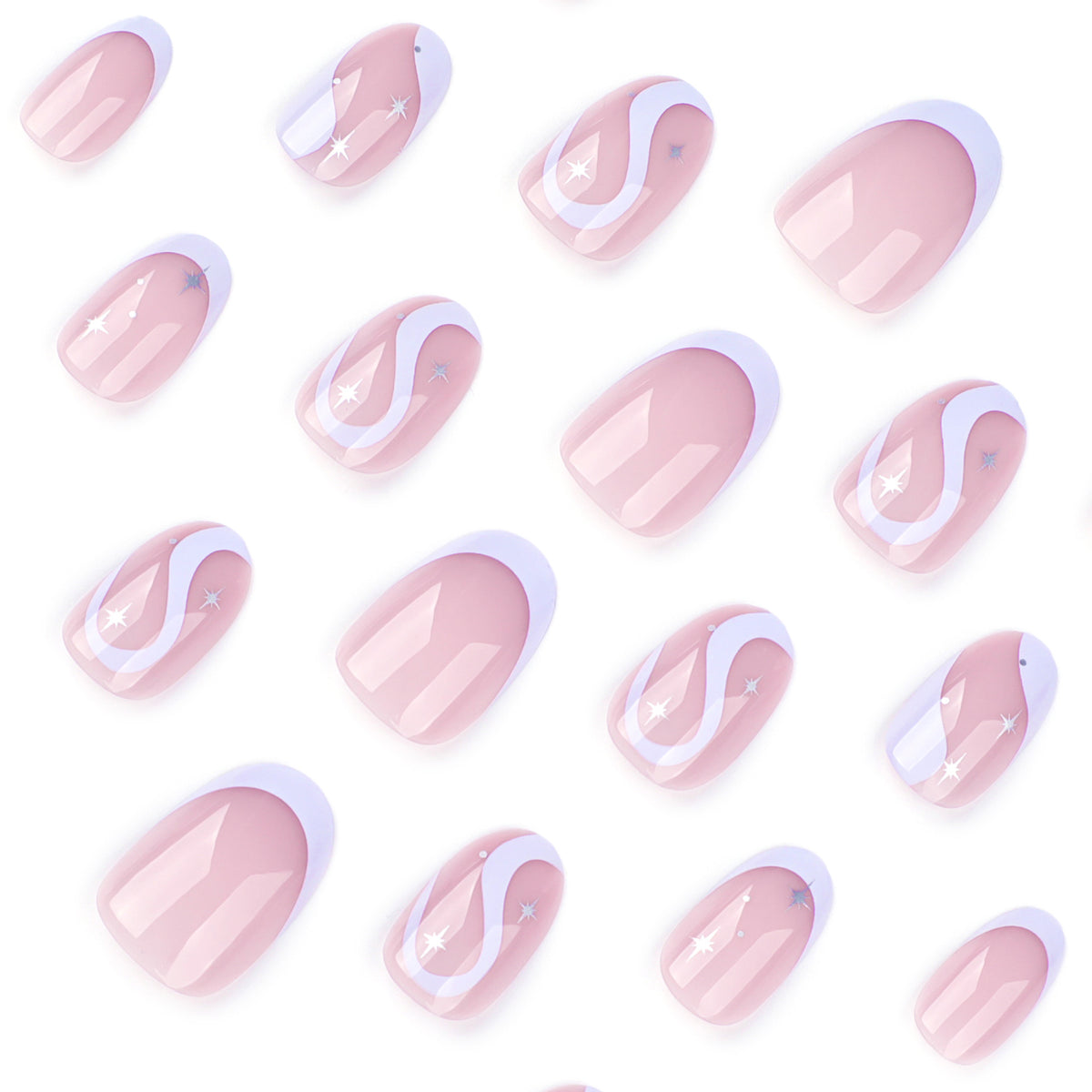 Kunstvolle Nagelkunst mit eleganten Wellenlinien und Glitzereffekten Brehn