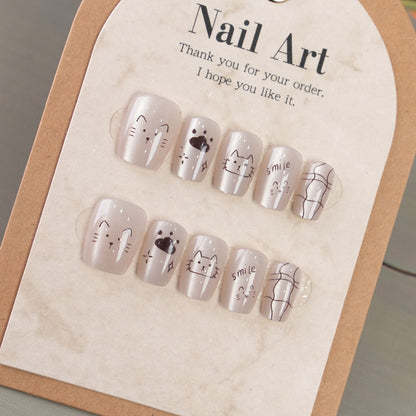 Verspielt Katzen-Themen Press-On Nagelkunst Brehn