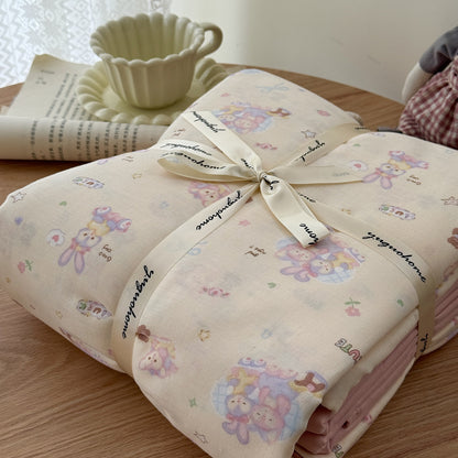 Blumenmuster Baumwolle-Leinen Bettbezug Geschenkset mit wendbarem Finish und tiefen Eckbändern