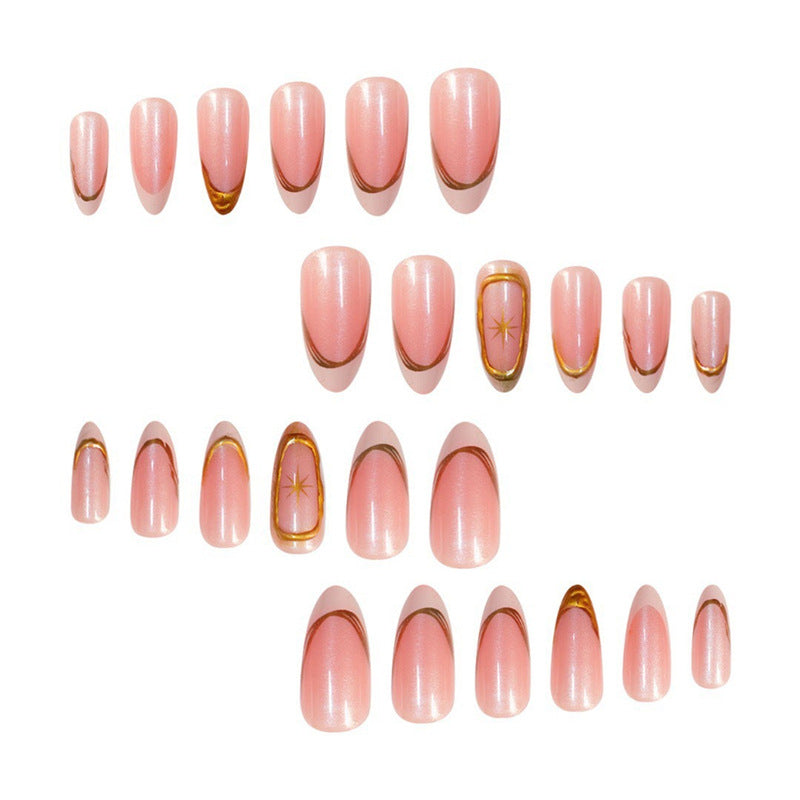Premium glitzernde French Tip Press-On Nägel mit goldenen Akzenten Brehn