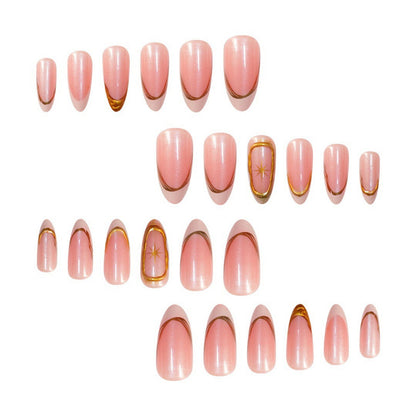 Premium glitzernde French Tip Press-On Nägel mit goldenen Akzenten Brehn