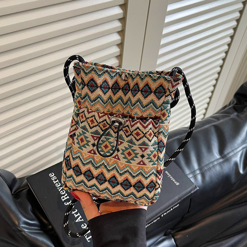 Bohemian gemusterte Kordelzug-Handtasche