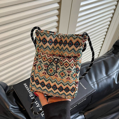 Bohemian gemusterte Kordelzug-Handtasche