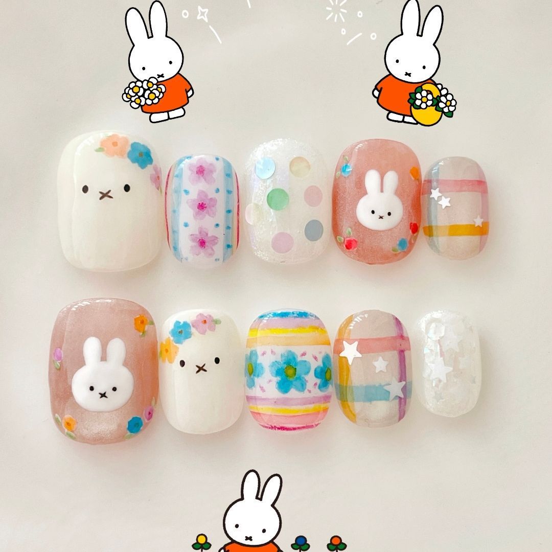 Verspielt Hase-Themen Press-On Nagelset Brehn