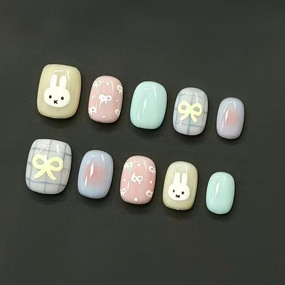 Verspielt Hase-Themen Press-On Nagelset Brehn