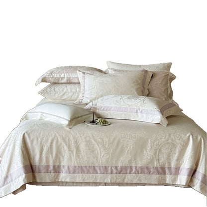 Luxuriöse Jacquard-Bettwäsche-Garnitur mit Damastmuster und Satinbordüre