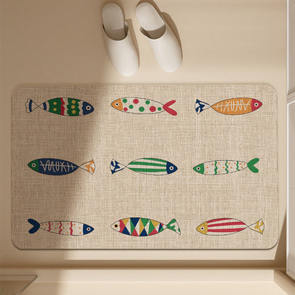 Absorbent Low-Profile Jute-Texture Fish Pattern Entrance & Bath Mat