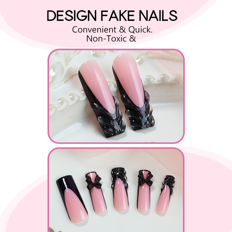 Kunstnagelset mit stilvollen schwarzen und rosa Designs Brehn