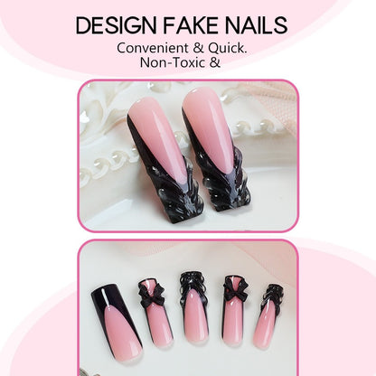 Kunstnagelset mit stilvollen schwarzen und rosa Designs Brehn