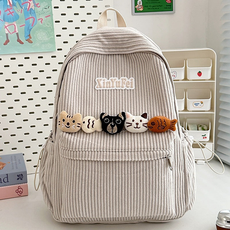 Corduroy Katz-verziertes Schul-Rucksack