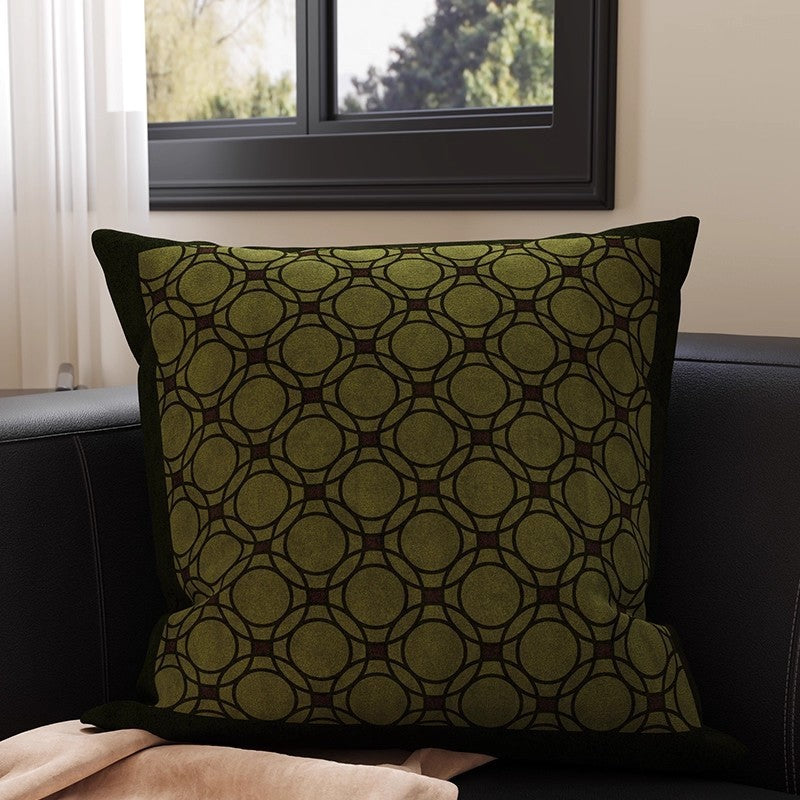 Square Velvet Accent Pillow Cover with Vintage Botanical Tapestry Print and Contrast Border