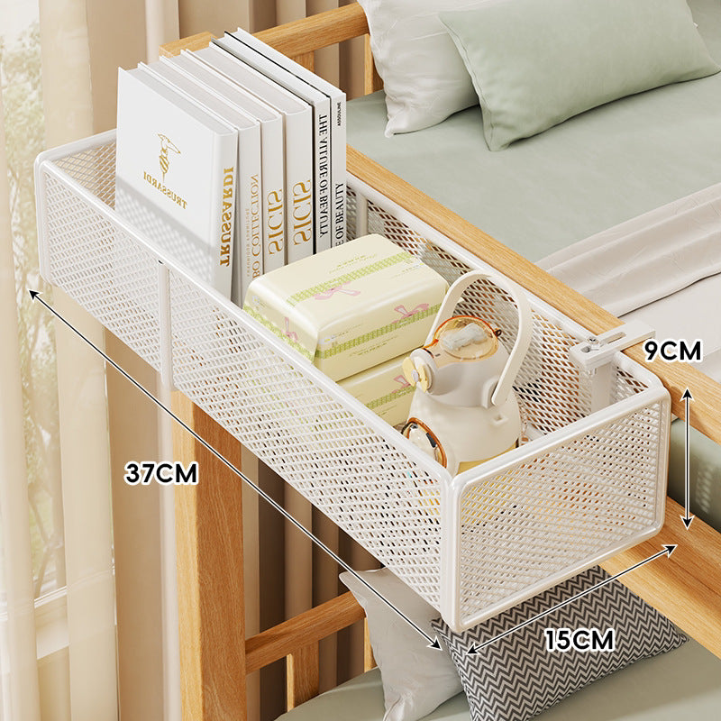 Klemmbares Mesh-Bettseitenregal mit mehreren Haken