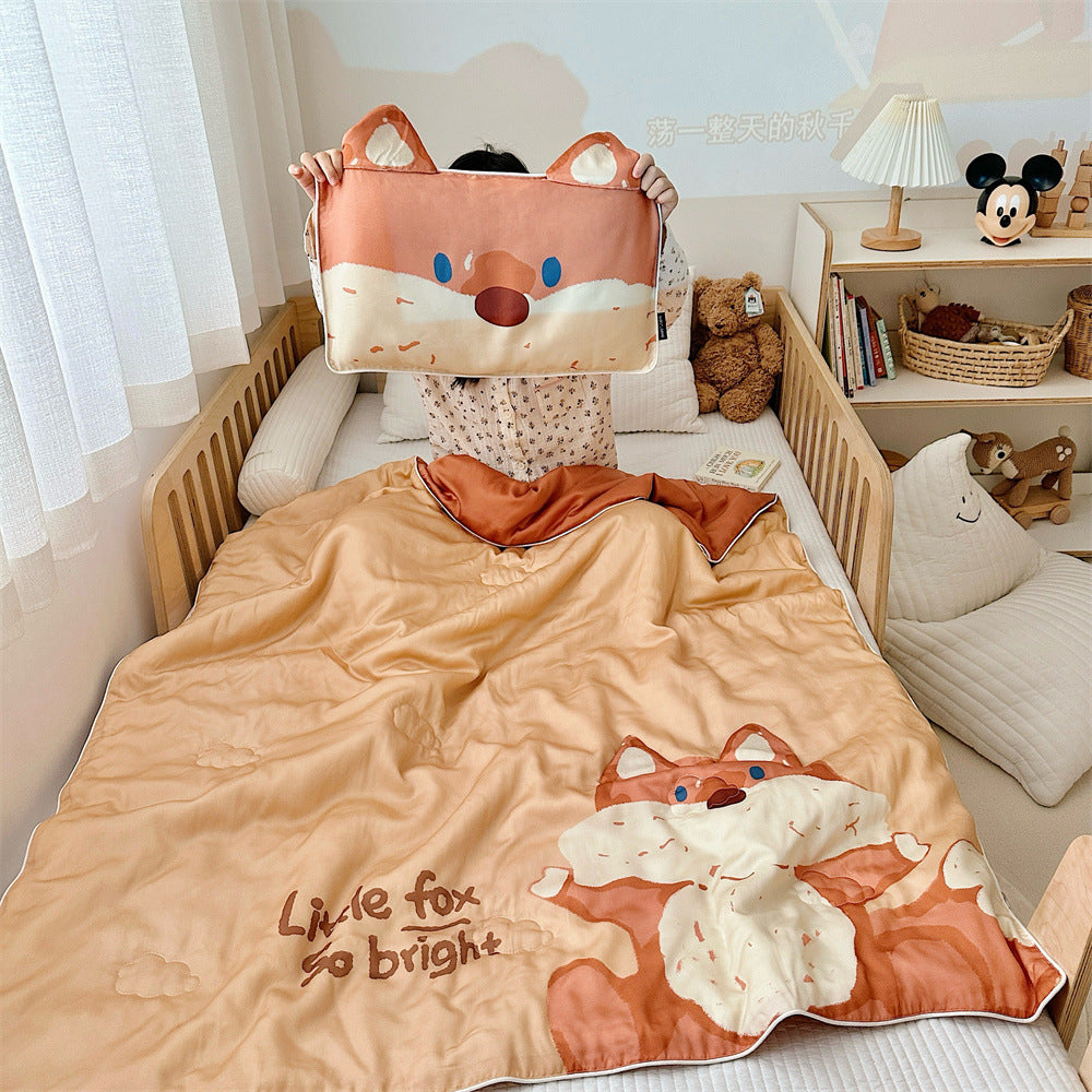 Wendbares Kinder-Bettwäscheset aus weicher Mikrofaser mit großem Teddybär‑Print und gesteppter Decke