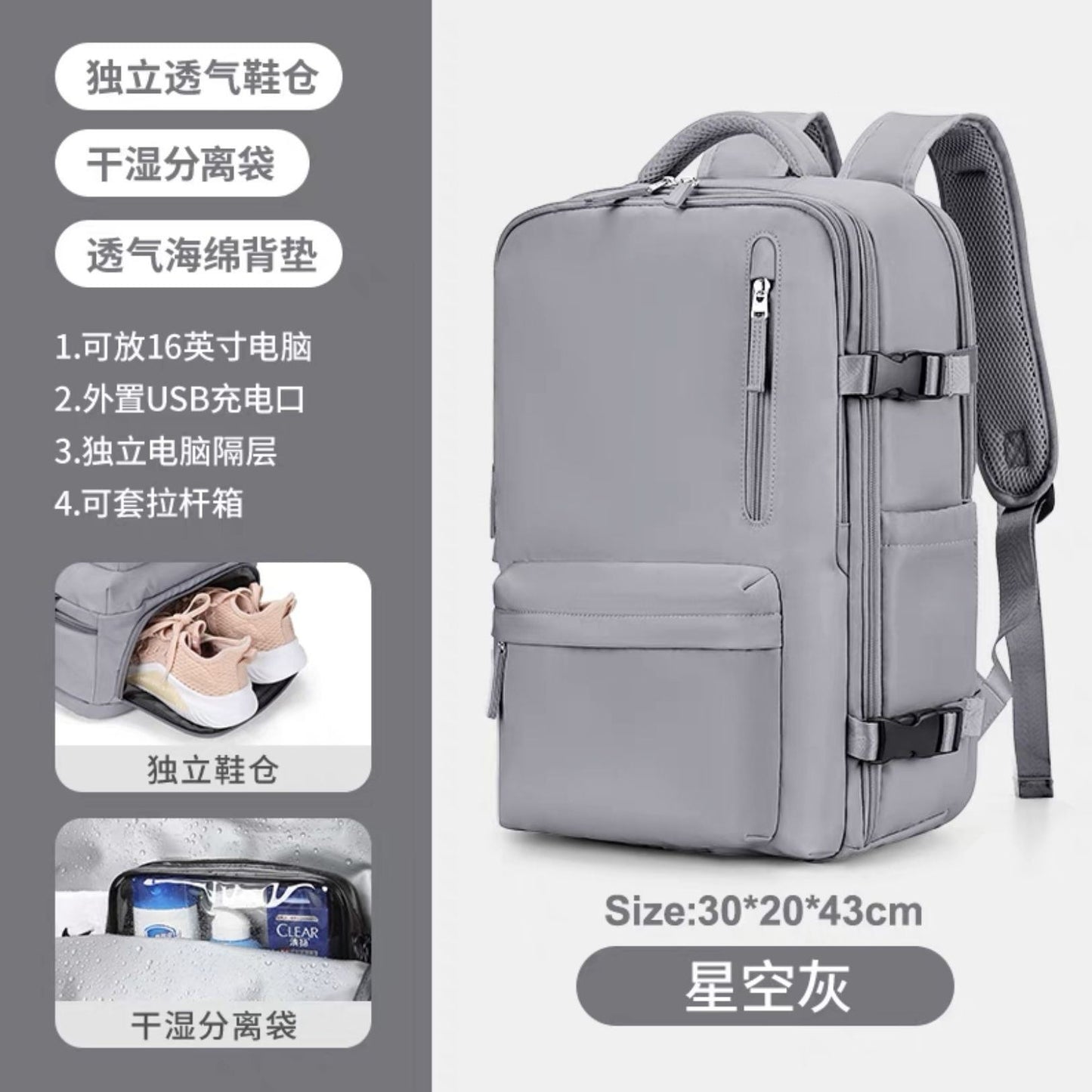 Multifunktionaler Backpack Mit Separatem Schuhfach Und Usb-Ladeanschluss Brehn