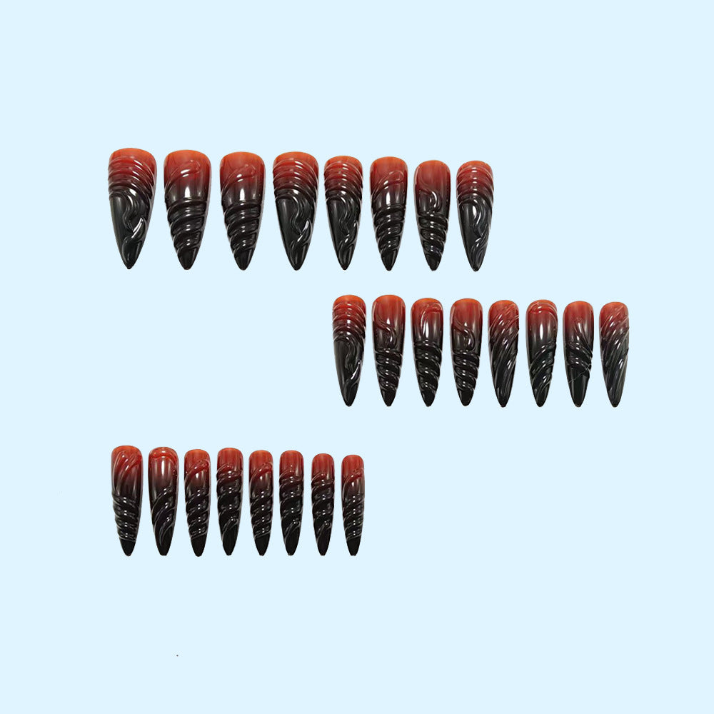 Kunstnagelset mit Eleganten Spitzen und Schwarz-Rotem Farbverlauf Brehn