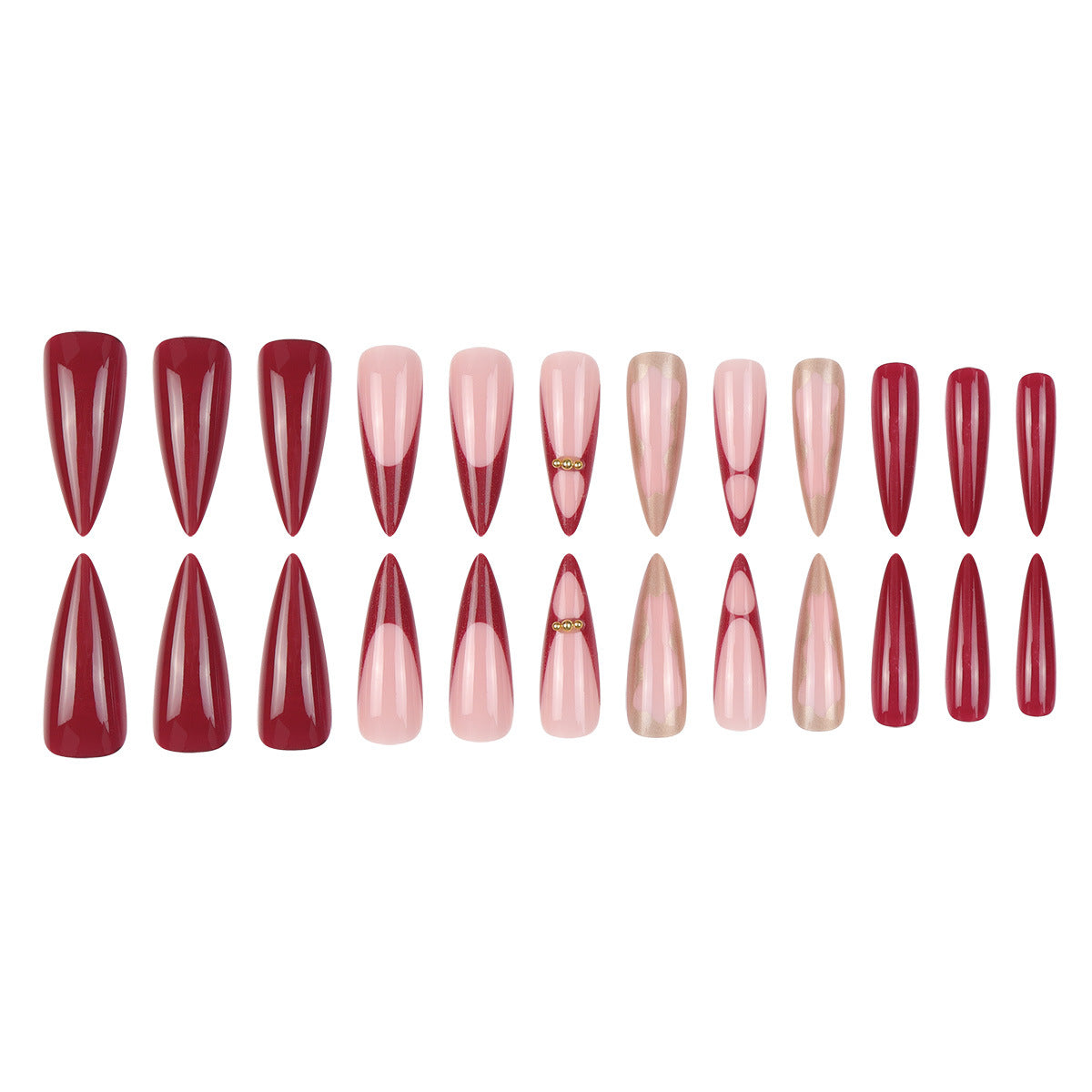 Gradient Stiletto Druck-auf-Nägel mit goldenen Akzenten Brehn