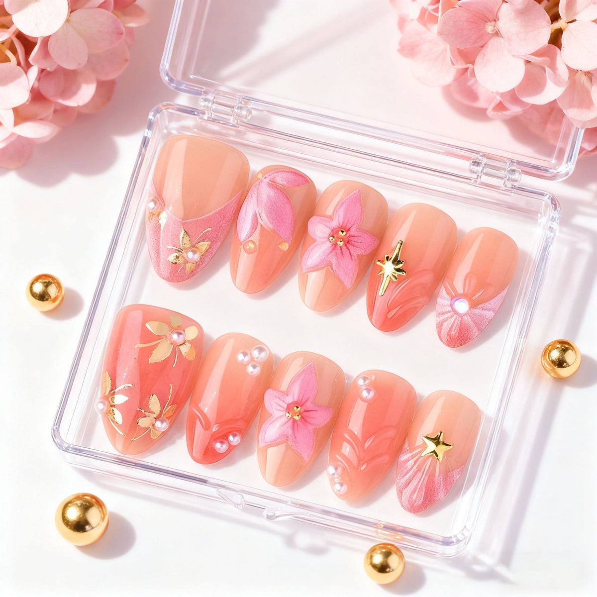 Florale Verzierungen Press-On Nagelkunst Brehn