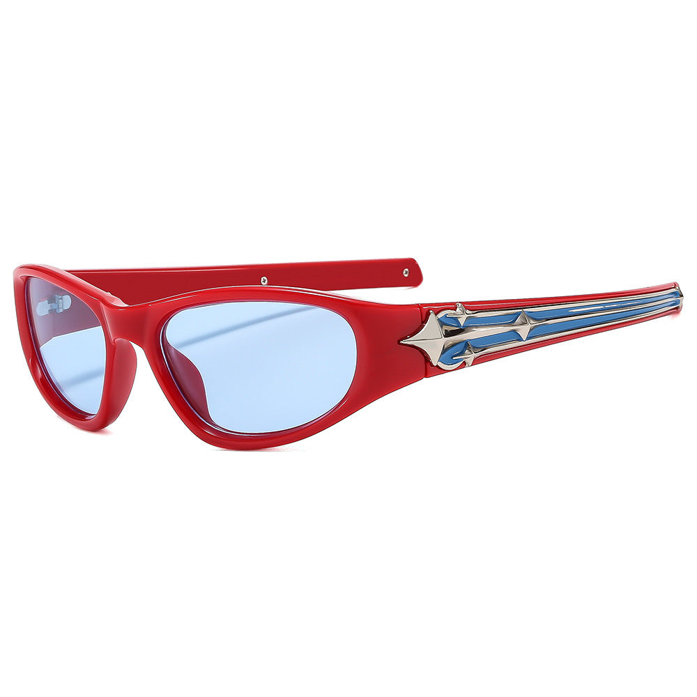 Modebewusste Shield-Sonnenbrille mit dekorativem Rahmendesign Brehn