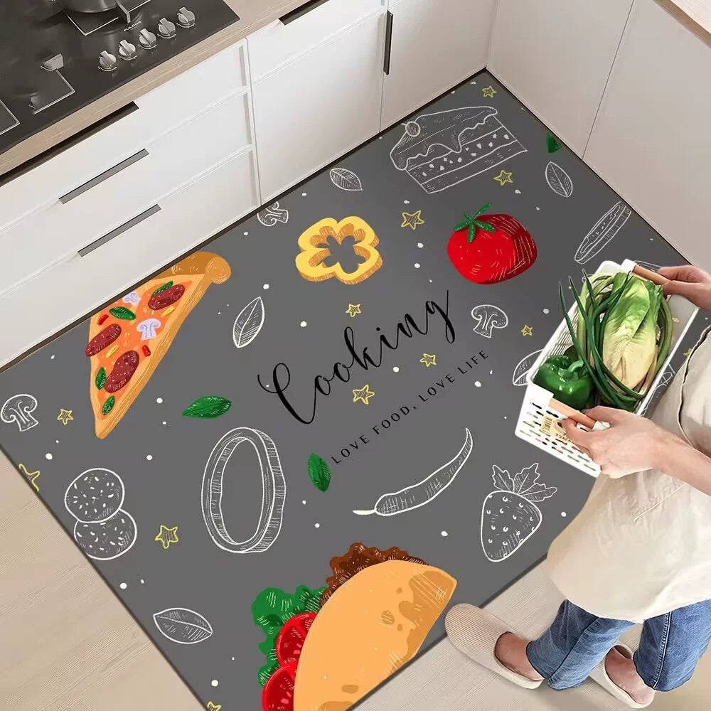 Verspielte Pizzathemen-Küchenmatte