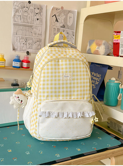 Niedlicher kariert gemusterter Mehrfach-Taschen-Schulrucksack
