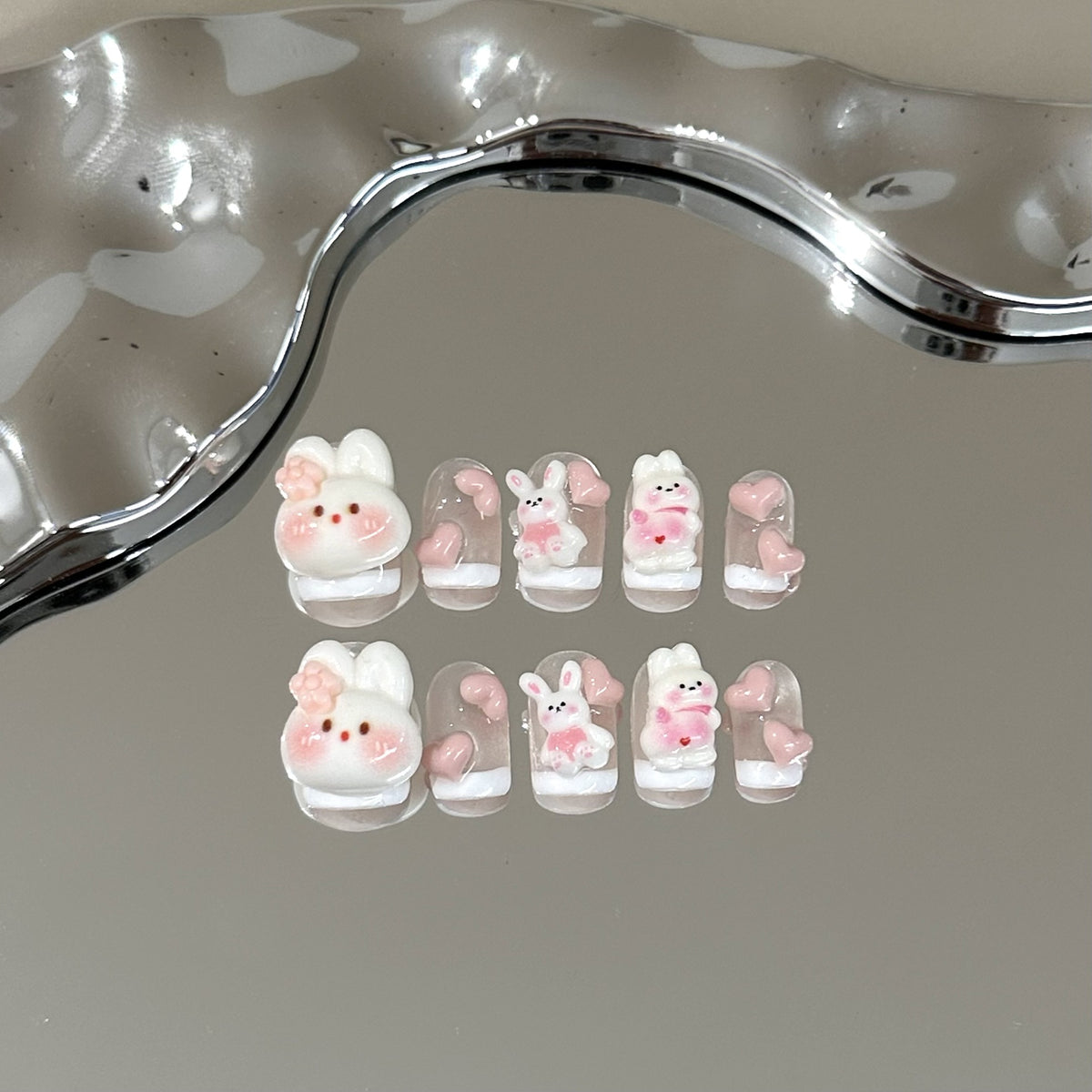 Verspieltes Bunny-Themen Press-On Nagelkunst Set