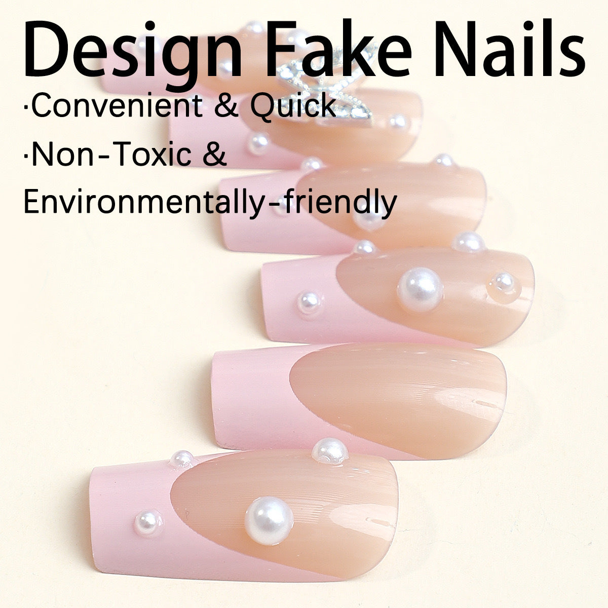 Kunstnagelset mit stilvollen 3D-Perlen- und Glitzerverzierungen Brehn