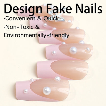 Kunstnagelset mit stilvollen 3D-Perlen- und Glitzerverzierungen Brehn