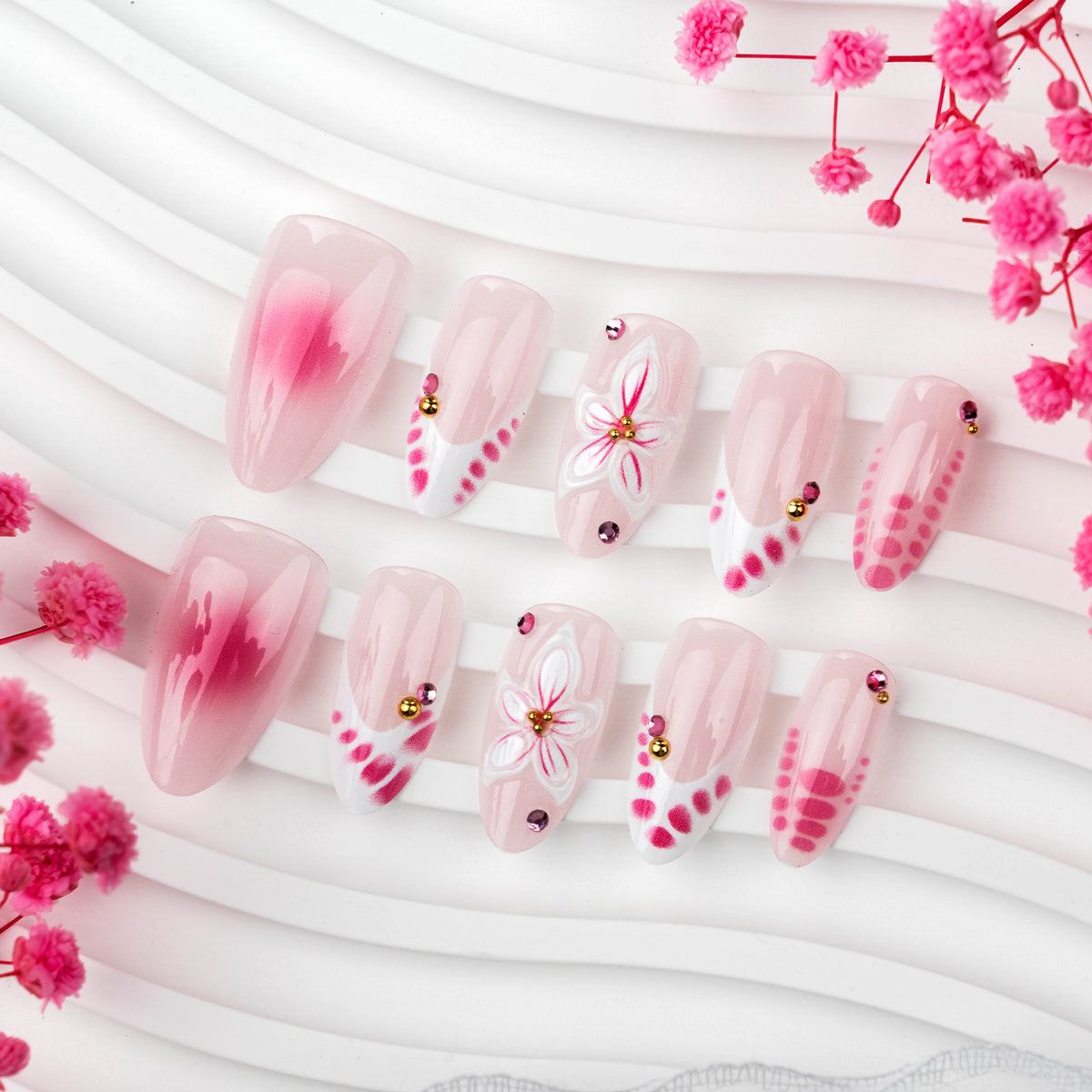 Floral Design Stiletto Press-On Nägel Brehn