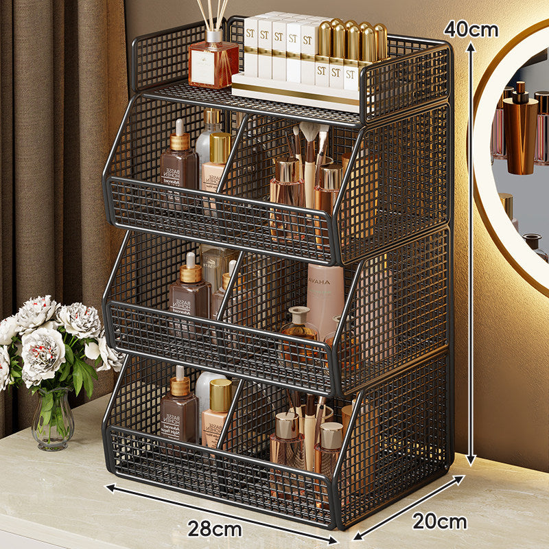 Zweischichtiger Metallgitter-Countertop-Vanity-Organizer-Regal mit erhöhtem Frontlippe