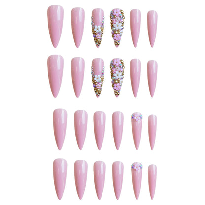 Kunstnagelset mit floralen 3D-Verzierungen und Glitzer Brehn
