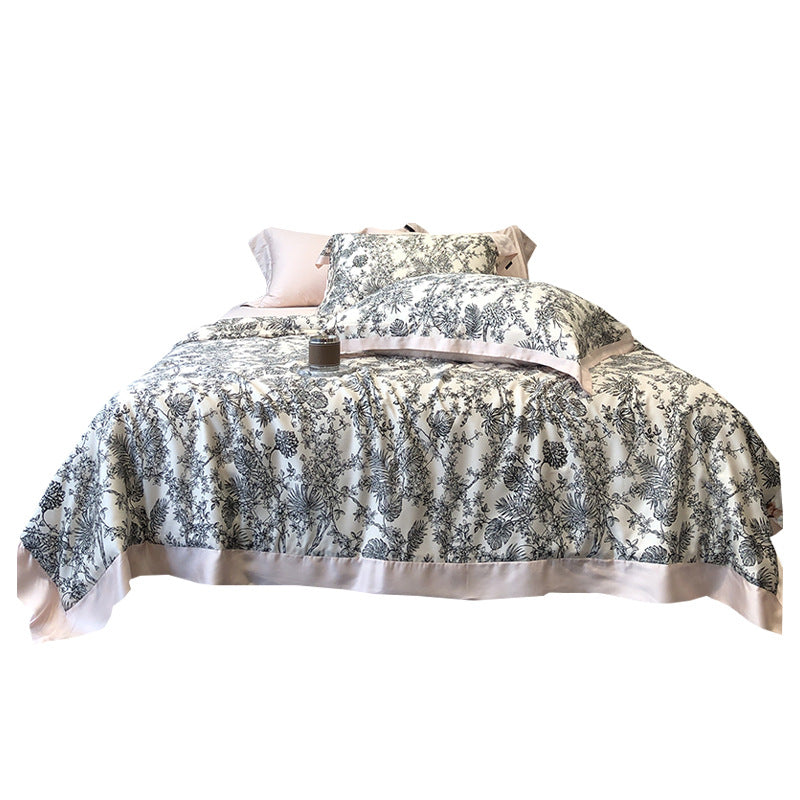Elegantes Bettwäsche-Set aus hochwertigem Baumwollsatin mit feinem Toile-de-Jouy-Motiv und Satinbordüre