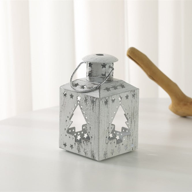 Distressed Shabby-Chic quadratische Teelichthalter mit Weihnachtsbaum-Ausschnitten Brehn