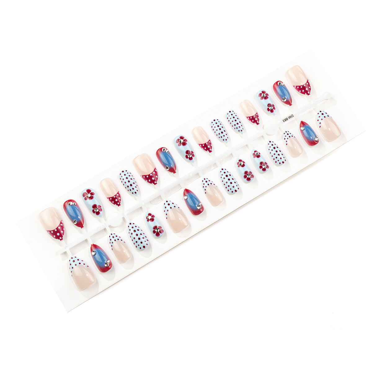 Elegantes Press-On Nagelkunstset mit floralem und gepunktetem Design Brehn