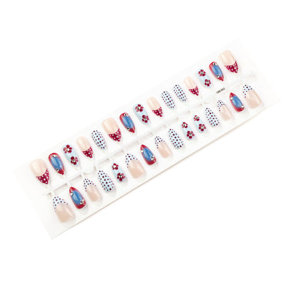 Elegantes Press-On Nagelkunstset mit floralem und gepunktetem Design Brehn