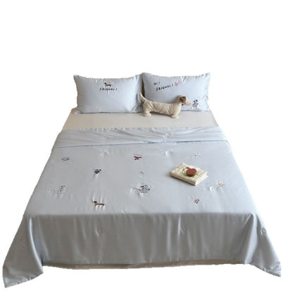 Seidig-geschmeidiges Satin-Bettwäscheset mit zierlichen Stick-Icons Brehn