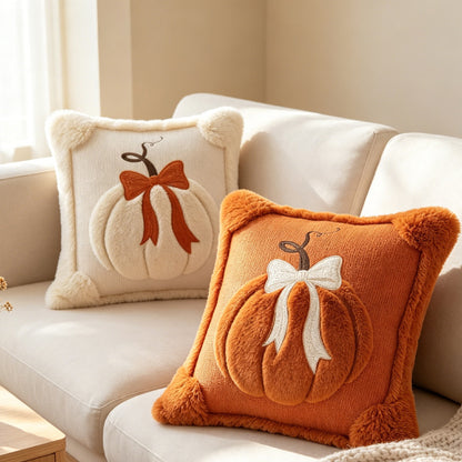 Herbst Kürbis Chenille Geplüschtes Quadratisches Wurfkissenüberzug mit Plüsch Erhobenem Motiv