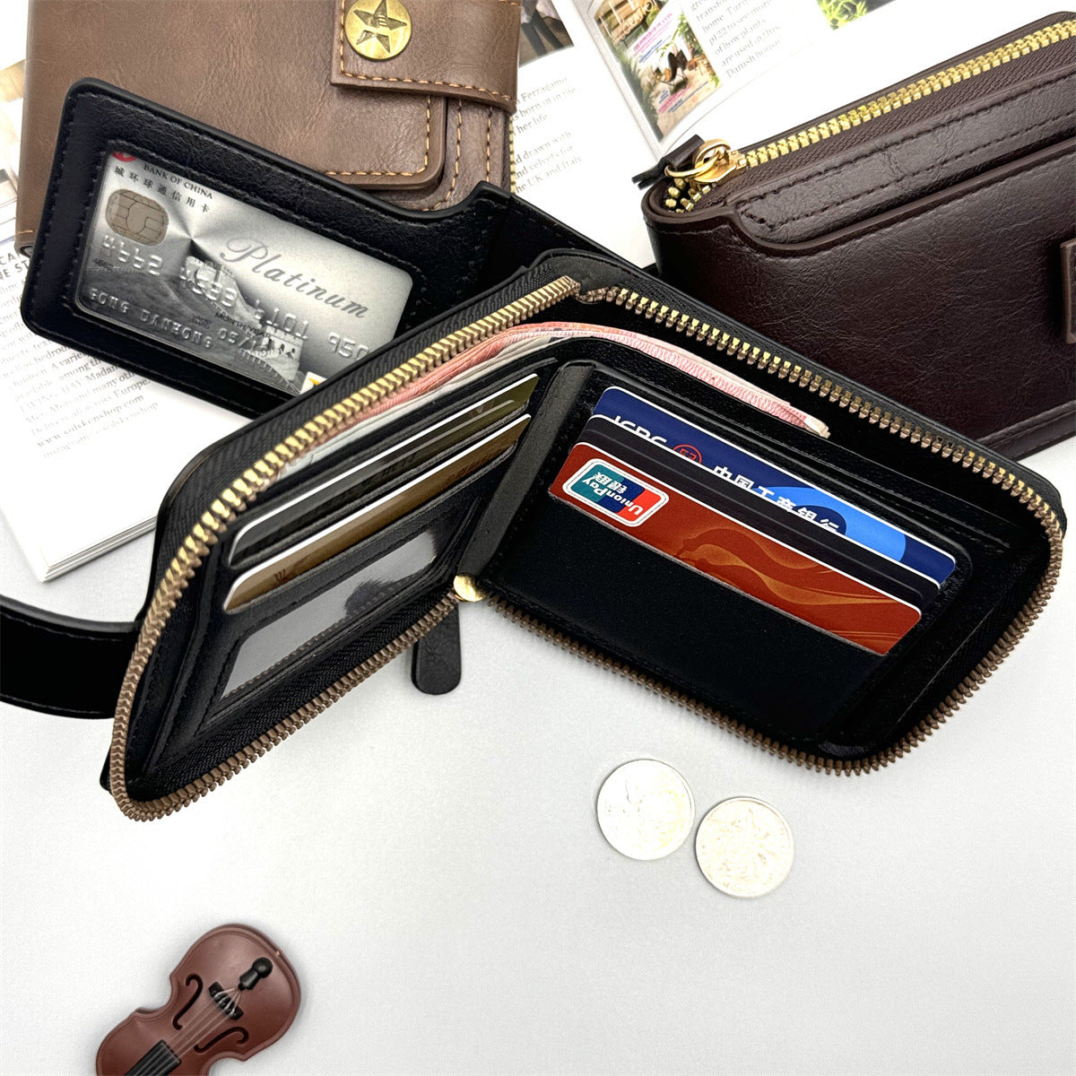 Stylische Leder Reißverschluss Geldbörse