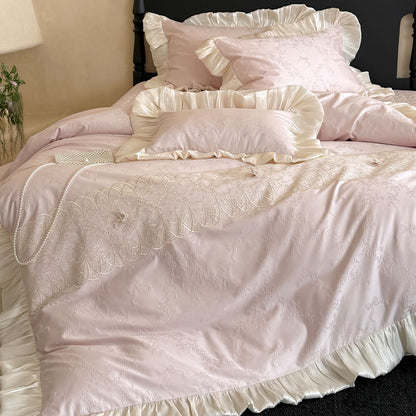 Jacquard bestickte Satin-Rüsch Bettbezug Set