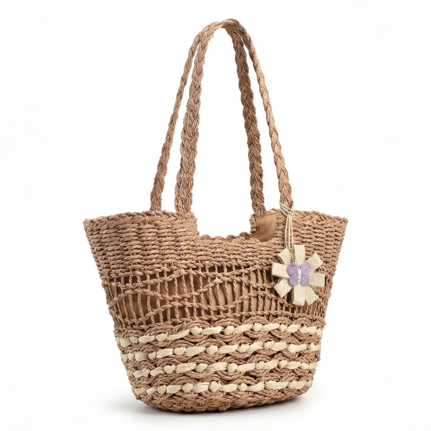 Handgewebte Basttasche mit Einzigartigem Blumendetail Brehn