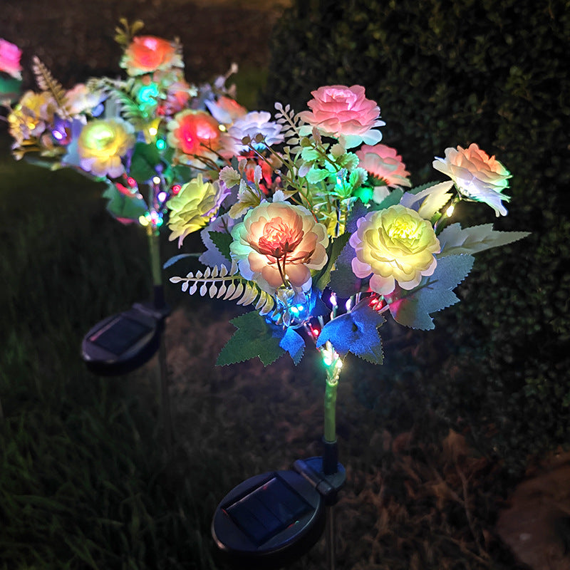 Realistische künstliche Pfingstrosenstrauß Solar Gartenstecker mit Dämmerungs-zu-Dawn LED und verstellbarem Stiel Brehn