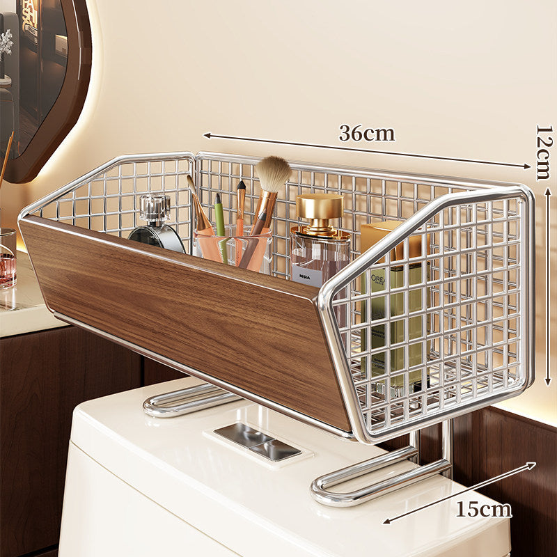 Platzsparender Toilettentankregal-Organizer mit Drahtgitter und Holzplatte